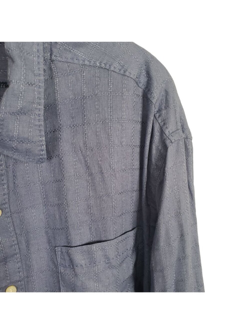Tommy Bahama Mens Size XL Shirt 100% Linen Top Stitched Windowpane Button Blue - Picture 6 of 8